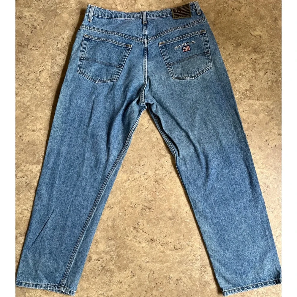 Vtg Polo Jeans Co Ralph Lauren Mens Straight Leg Denim‎ Blue Jeans RL Flag 36x32
